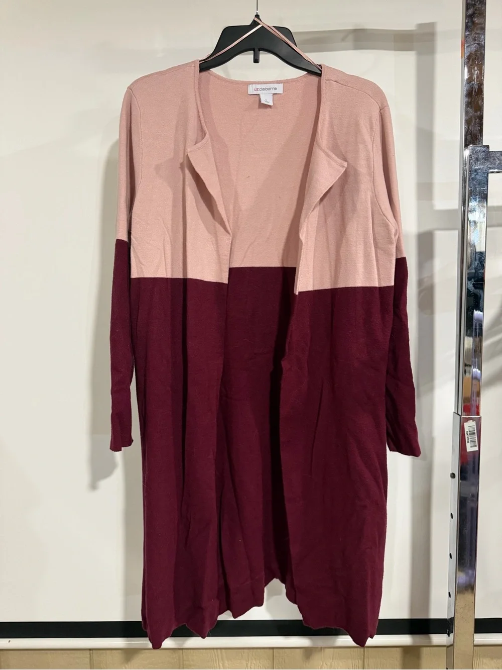 Liz Claiborne Two-Tone Open Cardigan in Blush and Burgundy